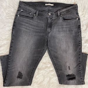 Levi’s Gray Wash Distressed Boyfriend Jeans